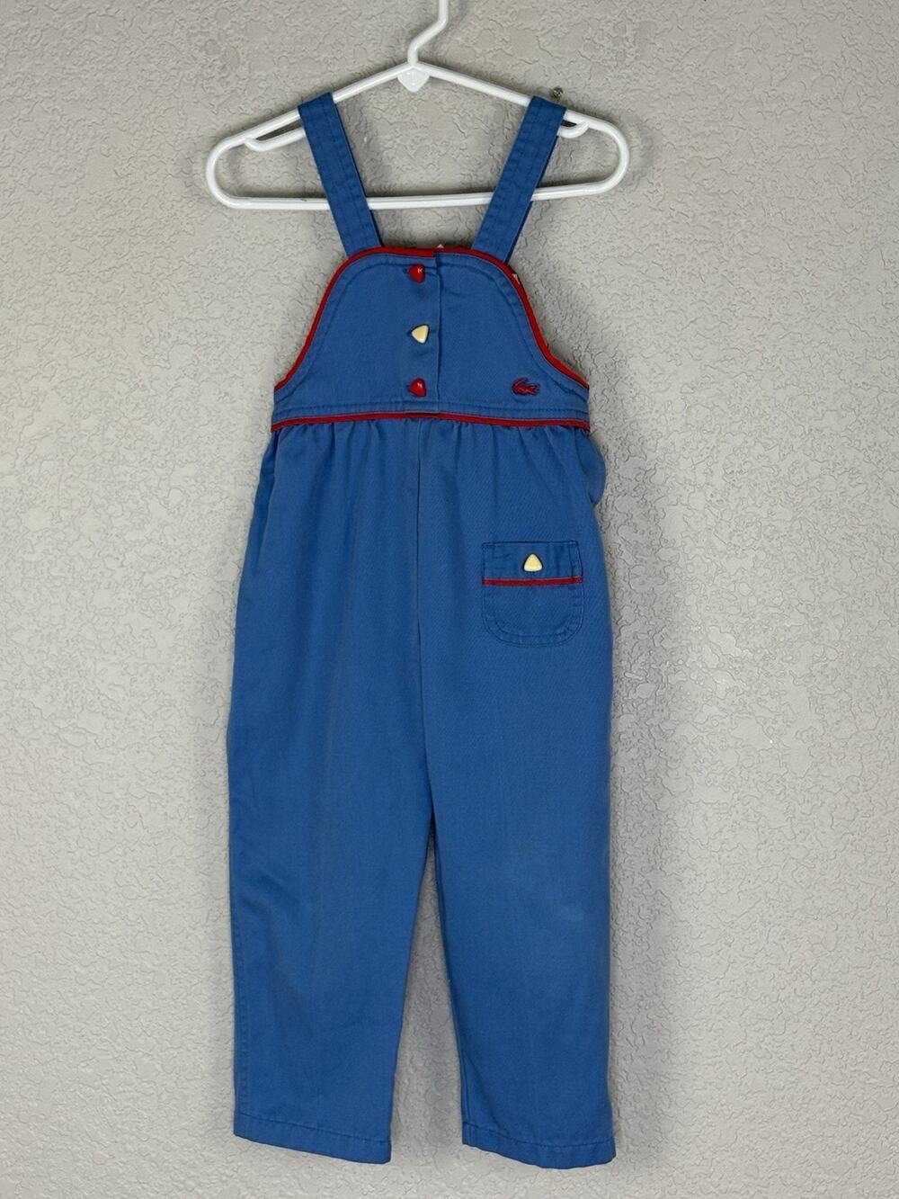 Vintage Lacoste Izod Overalls Tie Back Colorful Blue Size 3T Kids